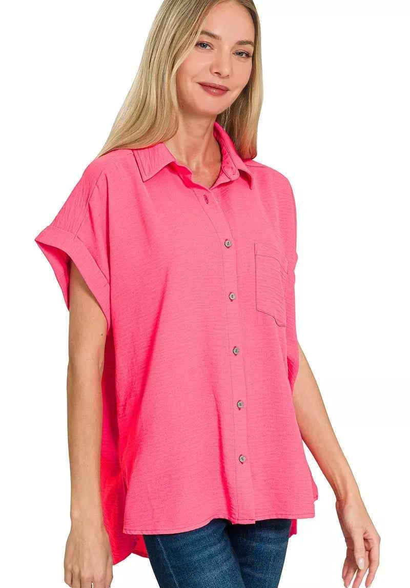 Zenana Woven Airflow Button Down Shirt FUCHSIA daff203091d24ec1a50b4ec73d597f55-Max-Origin Trendsi