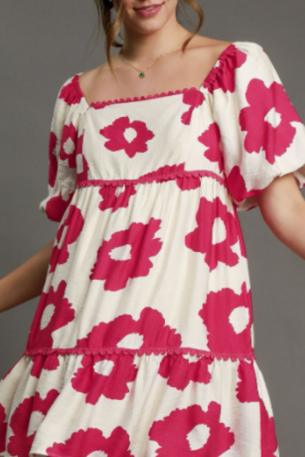 Umgee Mini Dress Deep Rose Floral Contrast Ruffled Short Puff Sleeve db06d51c-93c8-4e02-86ed-9b23e0c7c366-Max Trendsi