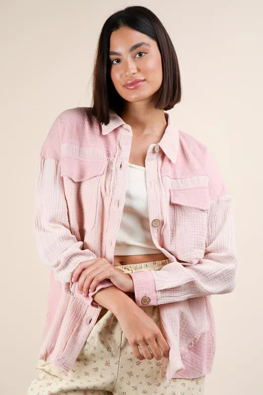 VERY J Shacket Blush Pink Cotton Mineral Washed Oversized Gauze db17228a8d6a46baa26b003d9b349e3b-Max-Origin Trendsi