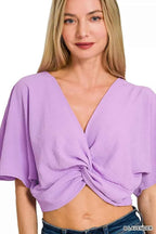 Zenana Woven Airflow Twisted Top & Wide Leg Pants Set