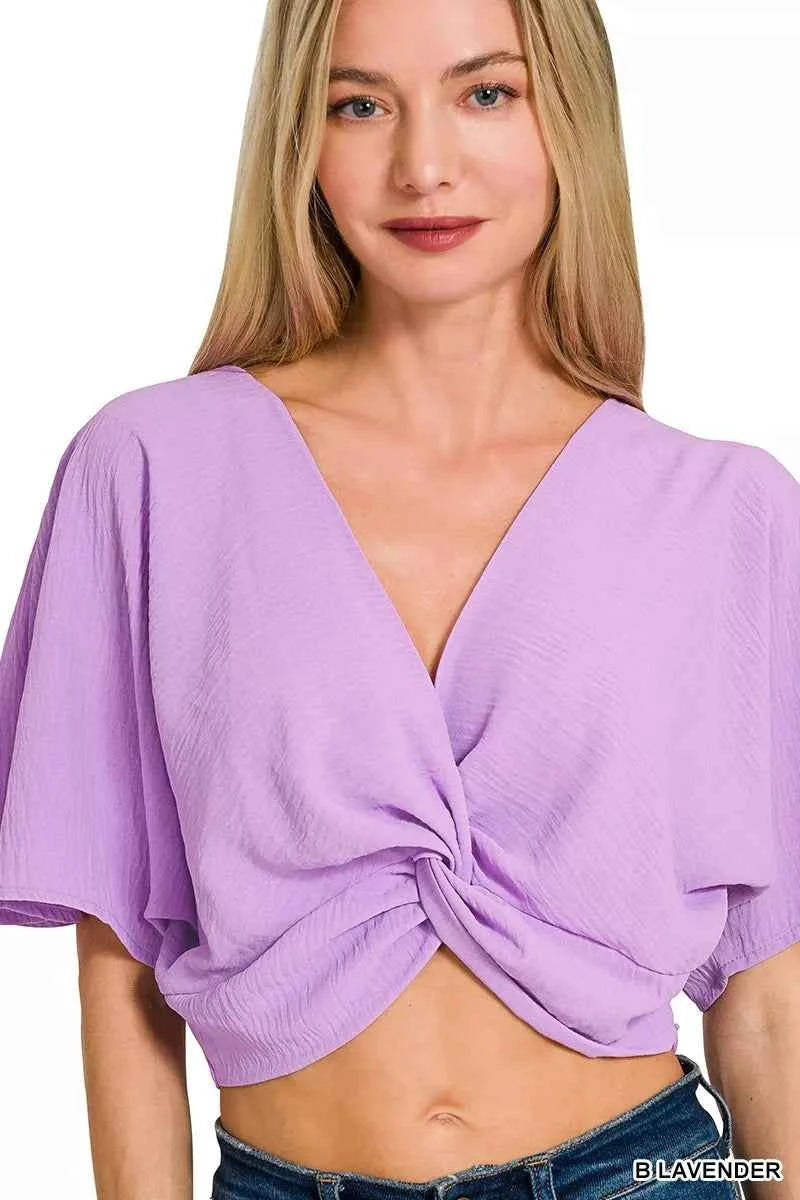 Zenana Woven Airflow Twisted Top & Wide Leg Pants Set