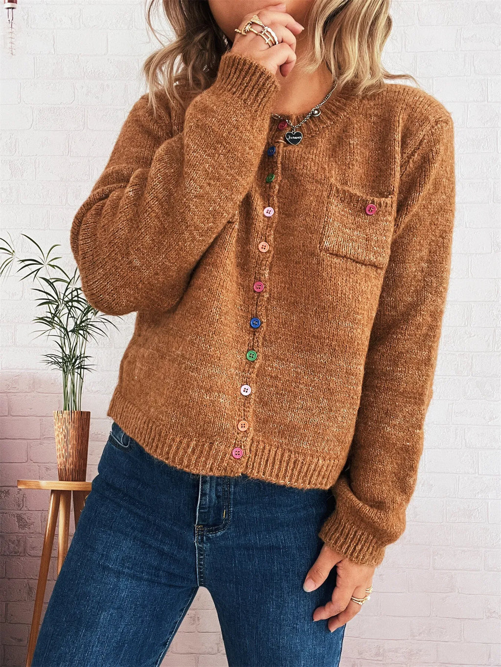 Women's Cardigan Colorful Button-Up Ribbed Hem with Chest Pocket Khaki One Size db31bb1200a24b2f9b314bba1982b688-Max-Origin Trendsi