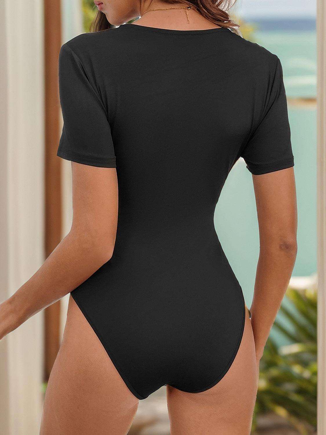 Bodysuit Black Lace Detail V-Neck Short Sleeve Rompers db3dac59-5df9-4105-8d9a-f4682a6ca202-Max Trendsi