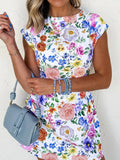 Floral Mini Dress Cap Short Sleeve Round Neck Back Zipper Floral db4377d13d224054a395f1befad32aa1-Max-Origin Trendsi