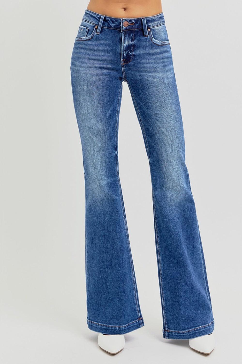 RISEN Low Rise Flare Jeans with Pockets Denim Pants