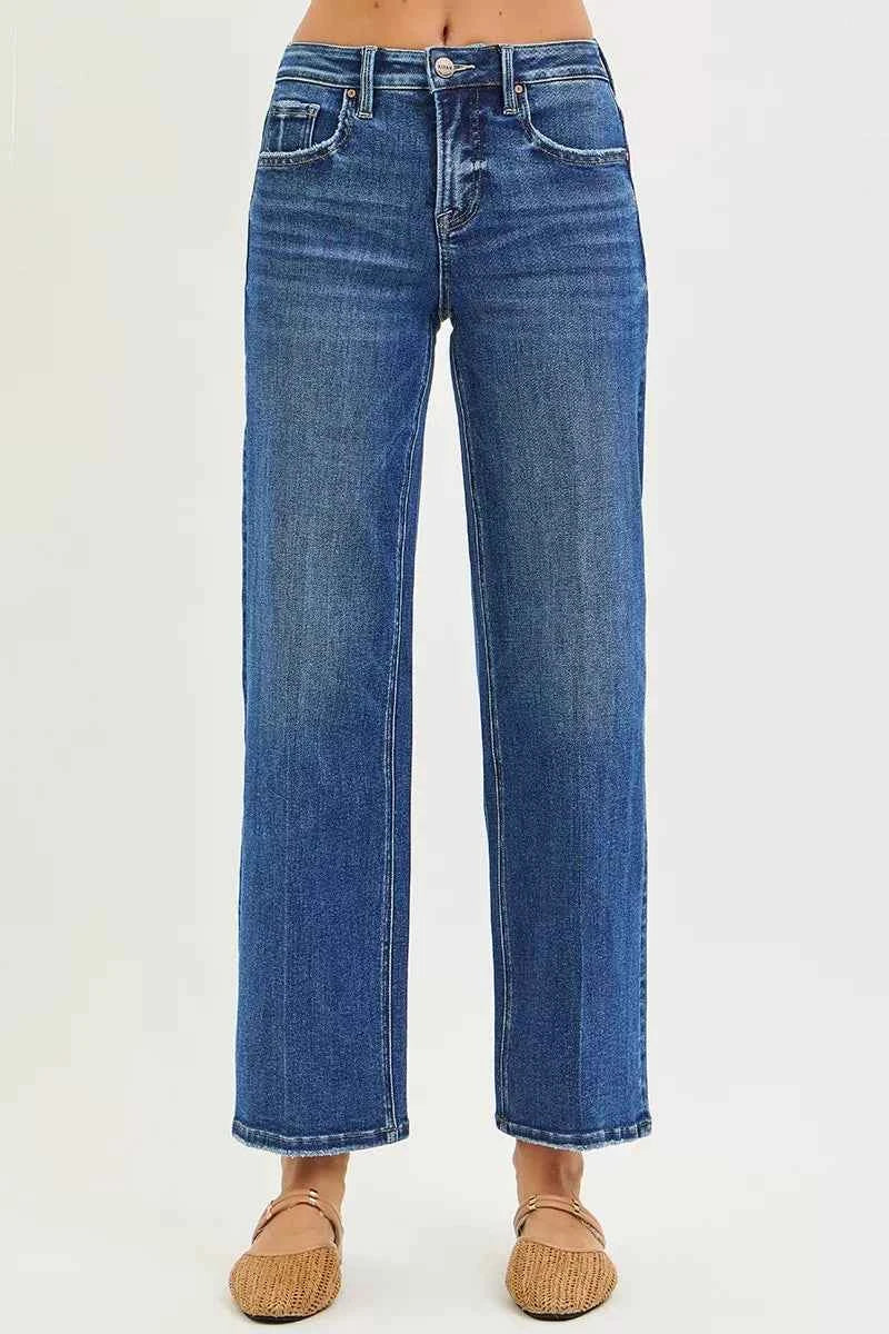 RISEN Tummy Control High Rise Ankle Straight Jeans with Crease Line db5df3678bee4c92bd4e0e5e5fcac87d-Max-Origin Trendsi