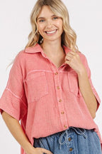 Mittoshop Cotton Shirt Mineral Wash Gauze Oversized Short Sleeve Deep Coral db5f0a0d-8e1b-48e8-92e6-eea40b55ac50-Min Trendsi