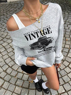 Asymmetrical Neck Long Sleeve Oversized Sweatshirt