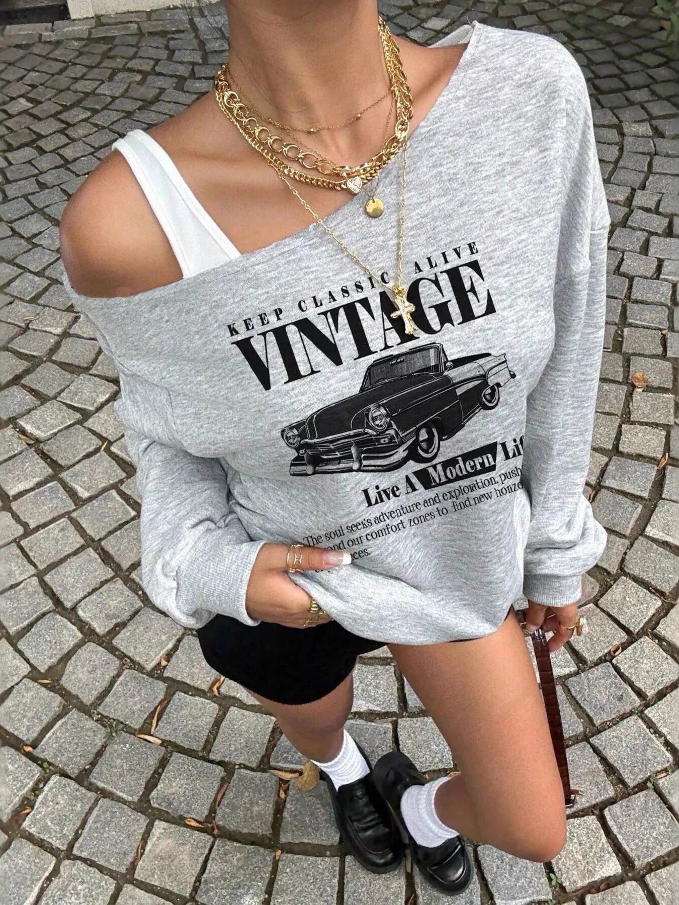 Asymmetrical Neck Long Sleeve Oversized Sweatshirt