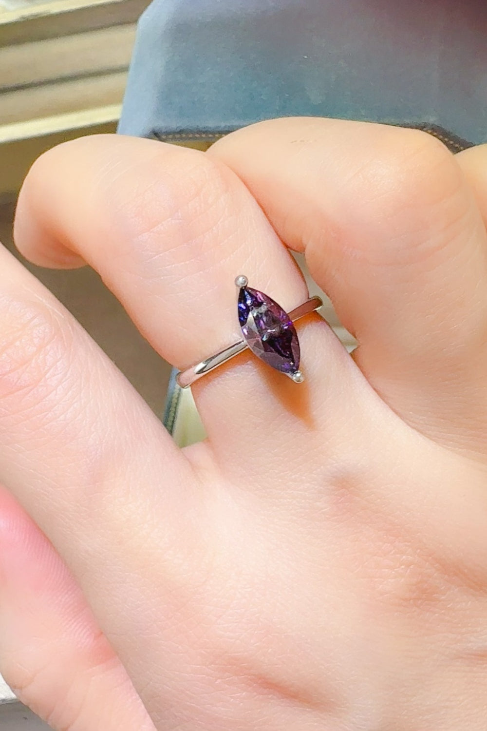 Silver Ring 2 Carat Moissanite Violet Thin Oval 925 Sterling Elegant Jewelry db601236-912c-4b86-a91c-bc57b8e0818b-Max Trendsi