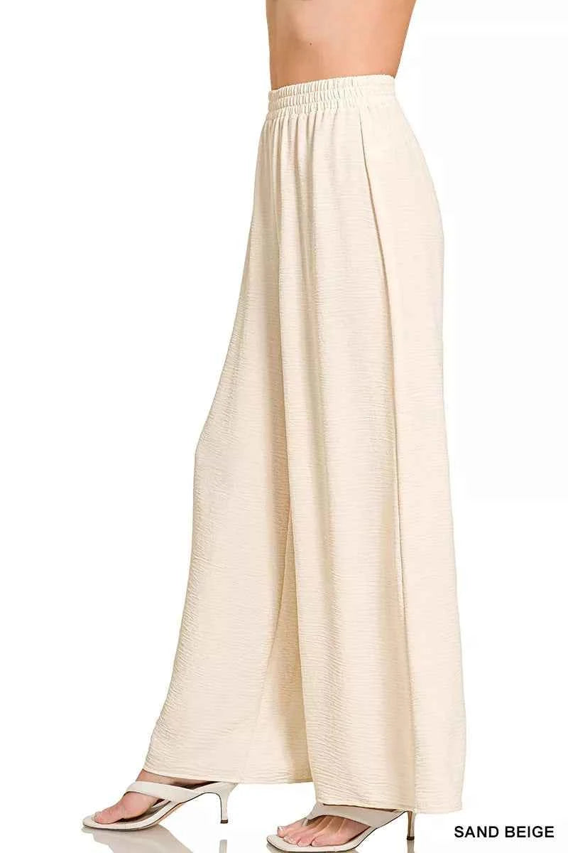 Zenana Woven Airflow Elastic Waistband Pants