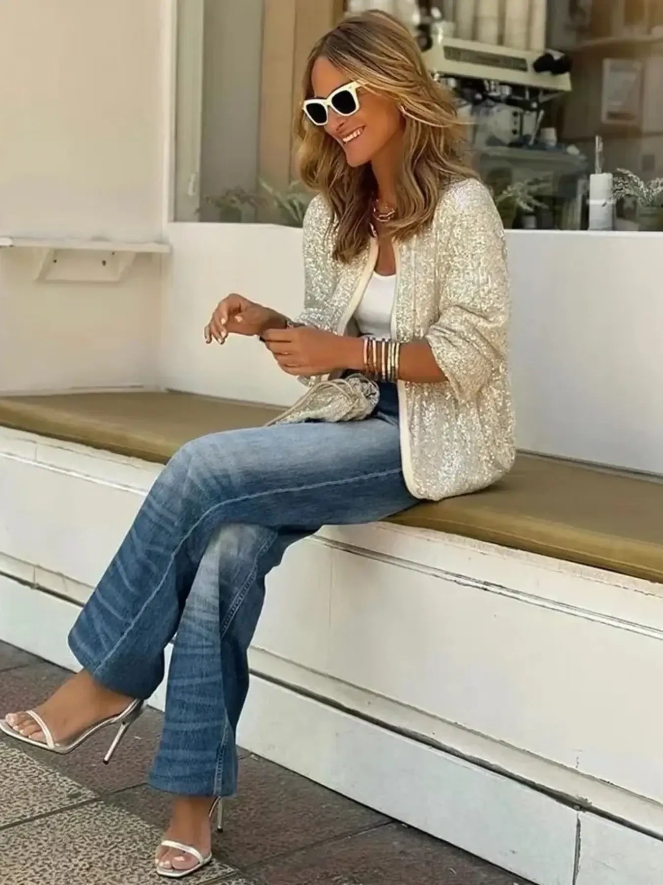 Sequin Jacket Women's Zip Up Long Sleeve Outwear db6905e633034329a54f7cf5b47f0c16-Max-Origin Trendsi