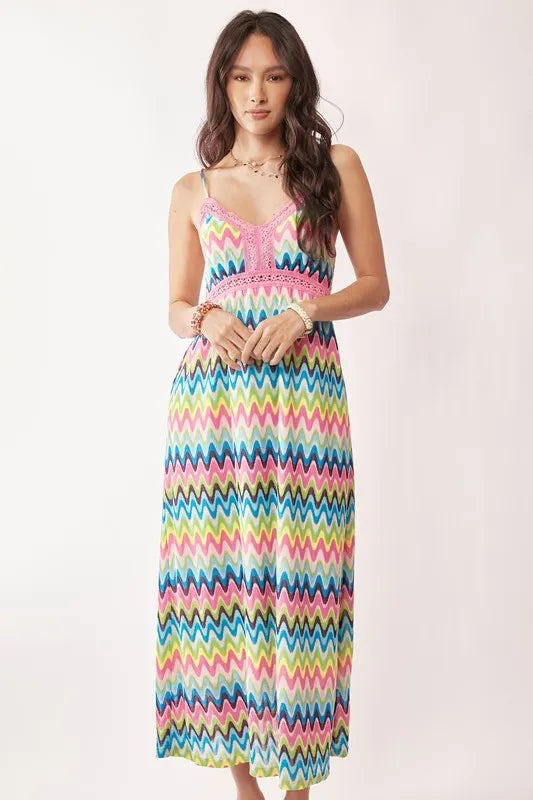 Davi & Dani Midi Dress Multi Color Stripe Crochet Lace Strappy db696c4dbc094bd0a138362d1e427e18-Max-Origin Trendsi