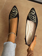 Women's Slip-Ons Black Point Toe Butterfly Embroidered Flat Shoes Black db69973e-5882-4840-85ad-0625628d0d56-Max-Origin Trendsi