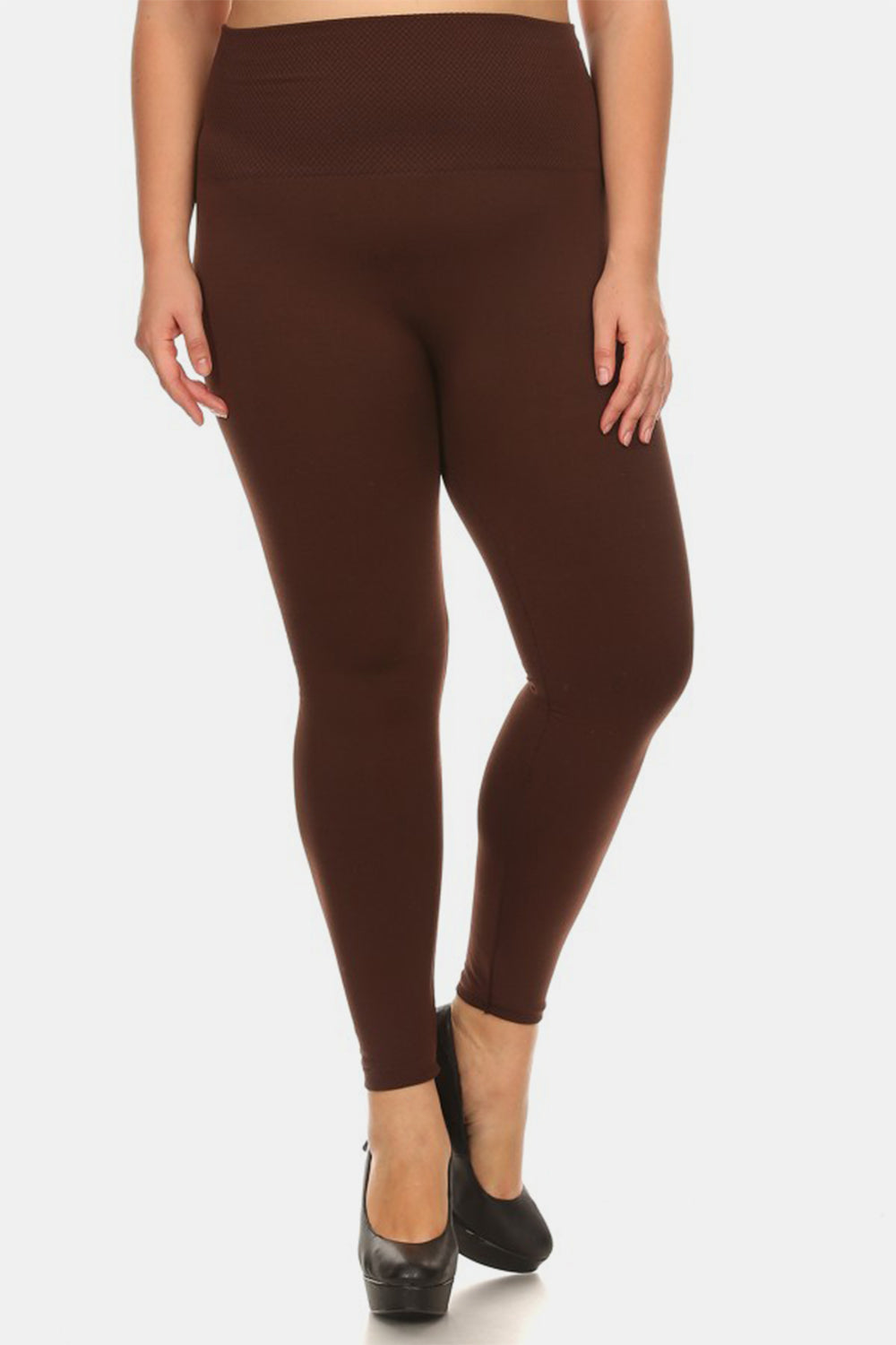 Yelete Plus Size Leggings Brown Women Seamless Fleece Lined Basic