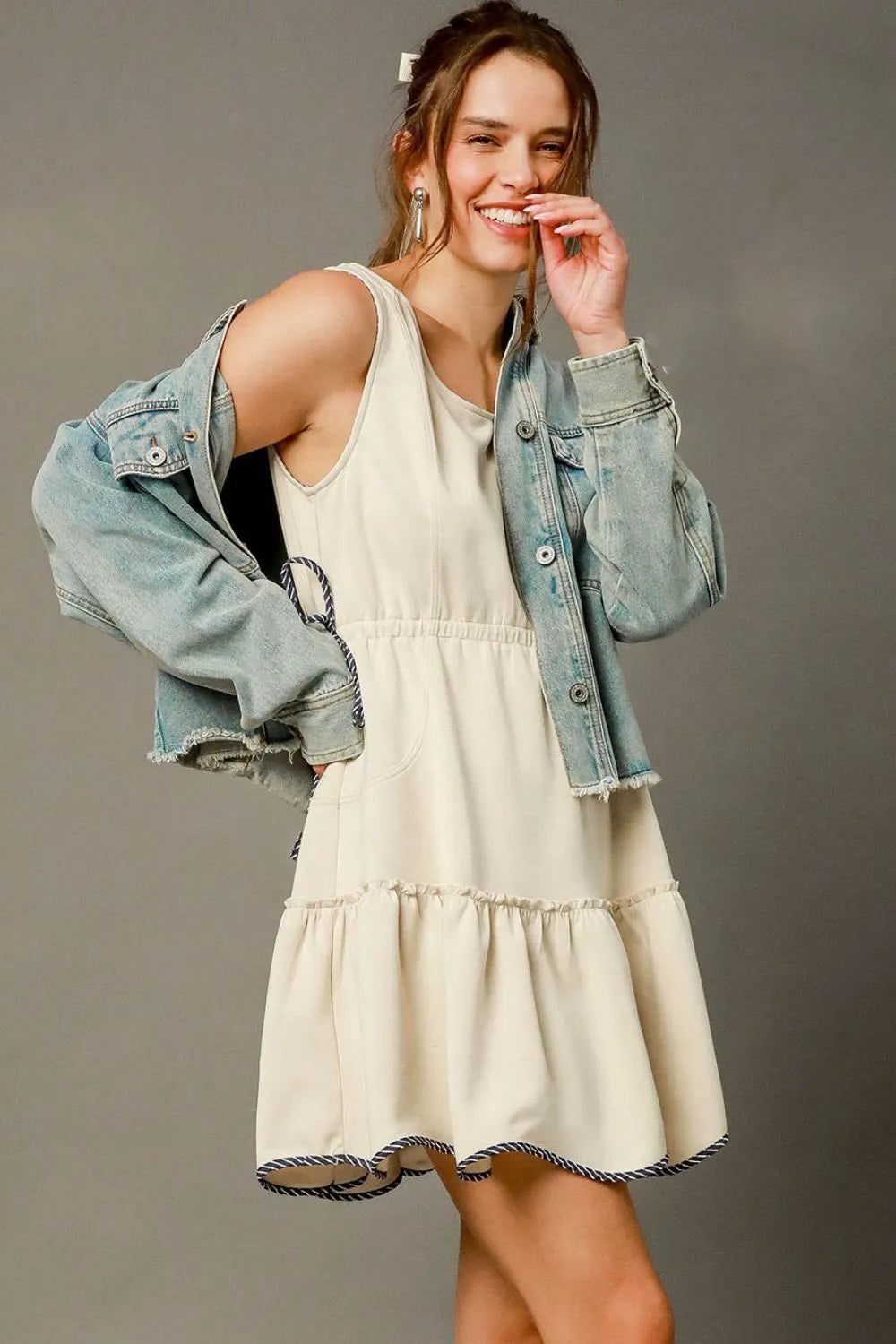 Umgee Tank Dress Cream Round Neck Sleeveless with Drawstring Pockets Cream db6da2df-4bb6-468f-8492-9aa8089a1d53-Max-Origin Trendsi