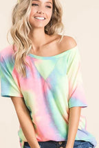 BiBi Women T-shirt Tie Dye Pastel Multi Color French Terry Print Top db7cdd045c49497fbd57cecd8098bb92-Max-Origin Trendsi