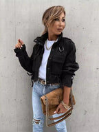 Women's Jacket Snap Long Sleeve Zipper with Drawstring Pockets Outwear db7ddda71f9041f9b7173d5f02b786de-Max-Origin Trendsi