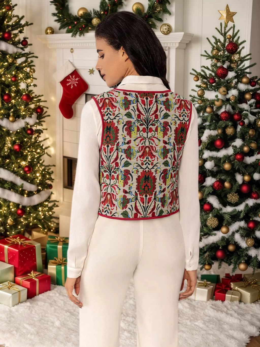 Womens Vest Coat Floral Embroidered Deep Red Tie-Front Sleeveless db82943c-927e-4140-a3d1-6f986f771054-Max-Origin Trendsi