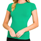 Zenana Seamless Casual T-Shirt Green Crew Neck Short Sleeve Basic Top