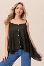 BiBi Cami Top Popcorn Waffle Black Knit with Buttoned Front Oversized db88b24d078c43f4a82941ff15e47de3-Max-Origin Trendsi