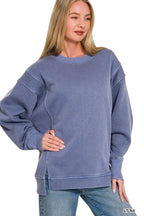 Zenana Pigment-Dyed Fleece Sweatshirt with Exposed Seam Detail