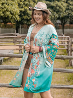 Plus Size Printed Open Front Long Sleeve Cover-Up