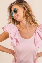BiBi Ribbed Top Light Pink Wide Layered Ruffle Sleeve Scoop Neck Blouse db95cb8f7d804f298d8f463844f5fe51-Max-Origin Trendsi