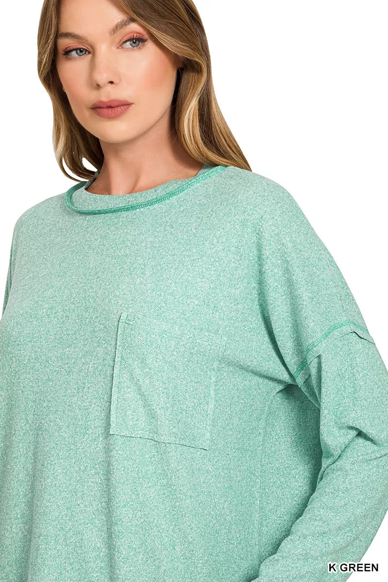 Zenana Womens T-Shirt Green Soft Melange Hacci Round-Neck Long Sleeve db99940071ed448b95f708946ae5dfdf-Max-Origin Trendsi