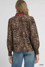 Umgee Women's Shirt Leopard Print Ruffle Trim Buttoned Long Sleeve Top db99e846-113a-4505-a3da-16a087c2cd91-Max-Origin Trendsi
