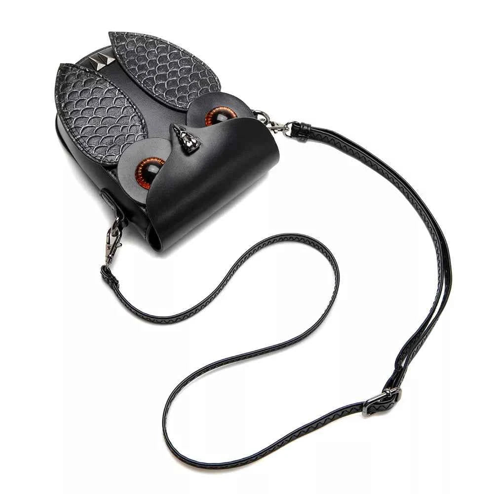 Owl Design Leather Crossbody Bag
