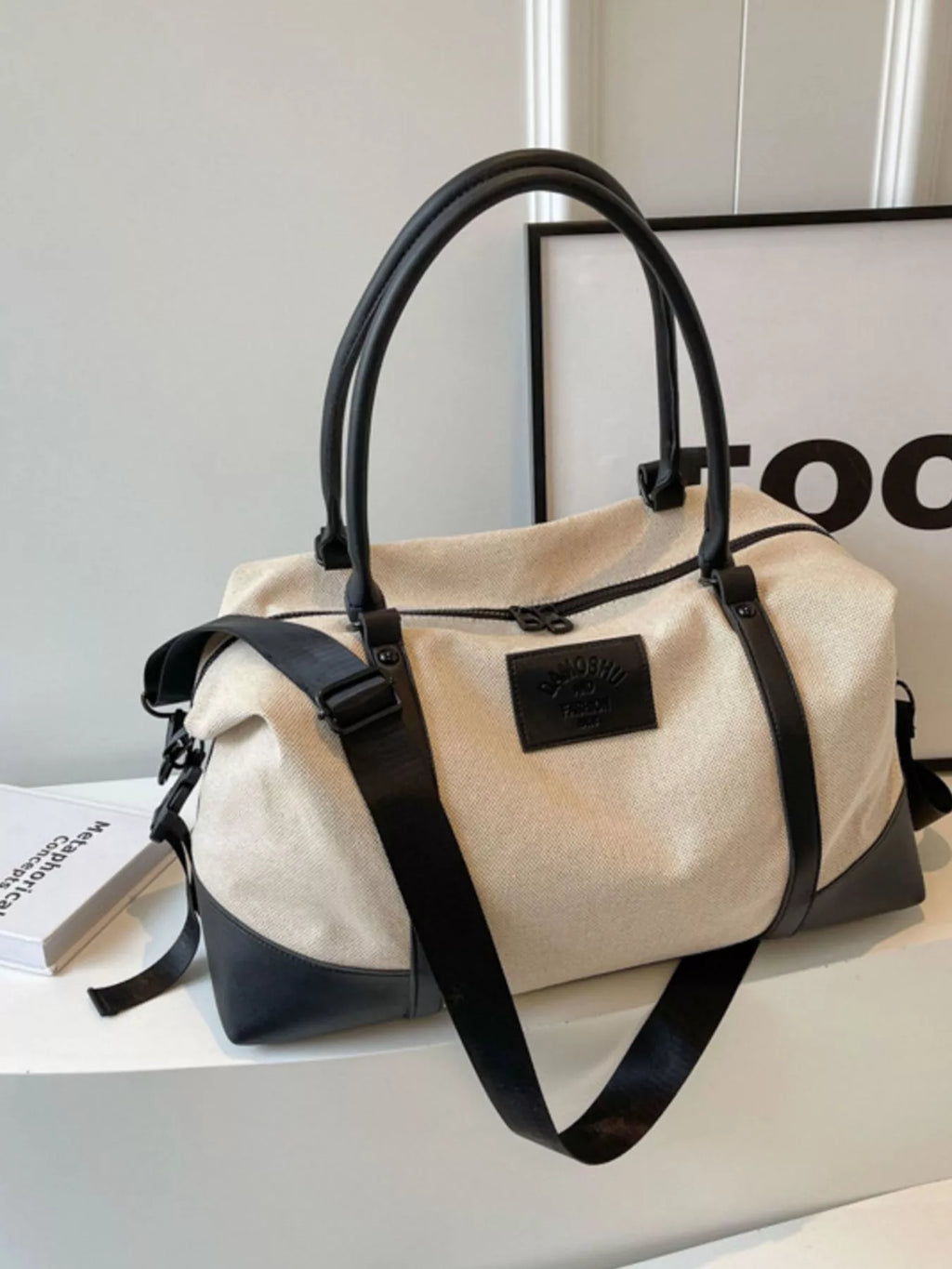 Travel Bag Canvas Leather Trim Large Handbags dba659ab-c17e-480e-b3f7-3660c7f3597f-Max-Origin Trendsi