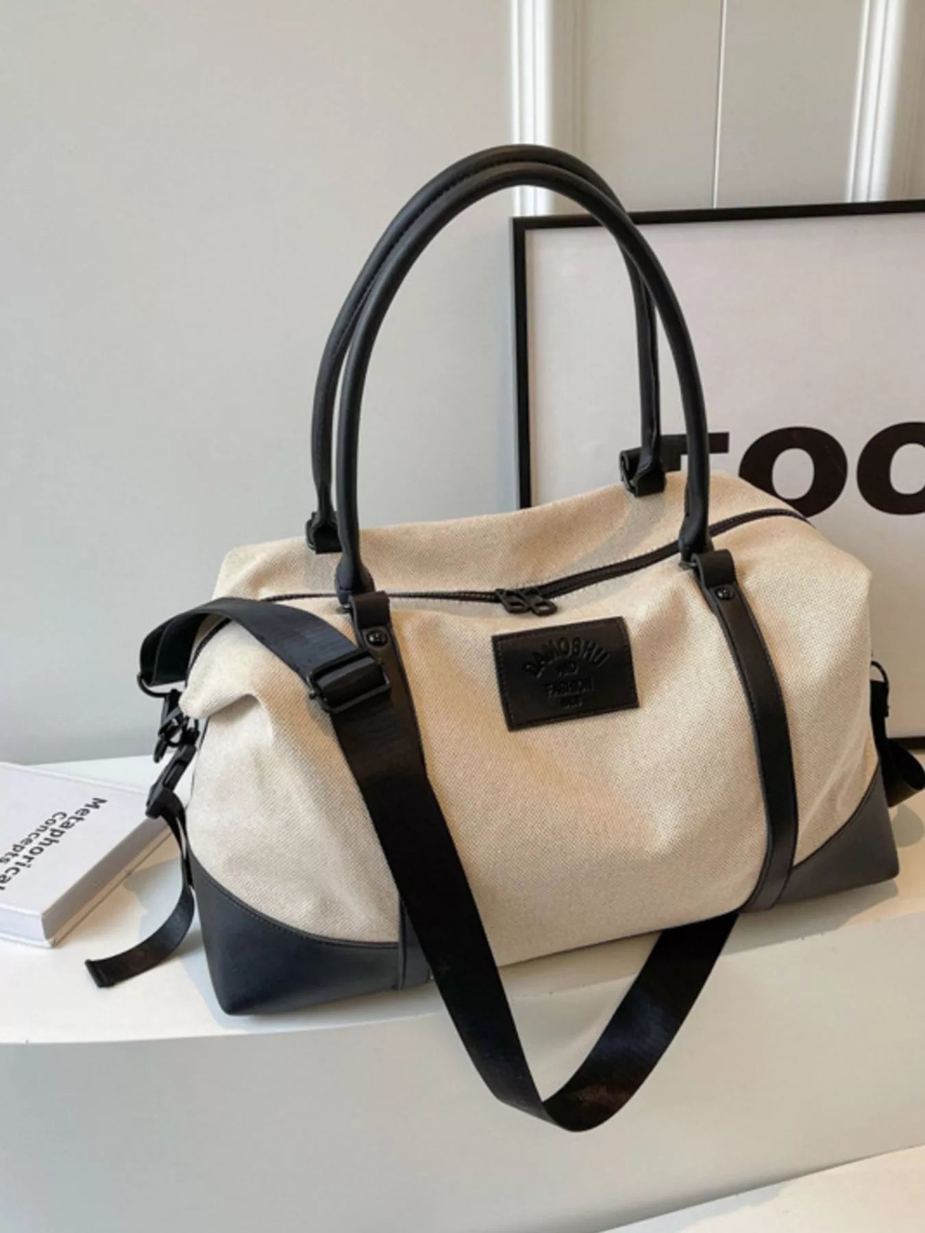 Travel Bag Canvas Leather Trim Large Handbags dba659ab-c17e-480e-b3f7-3660c7f3597f-Max-Origin Trendsi