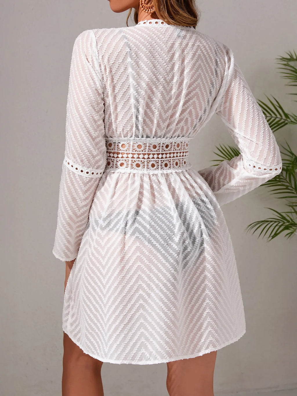 Cover-Up Short Dress Chevron Crochet Lace White Lace Up Sheer dba88736df1e481d99f0a634255e5c4b-Max-Origin Trendsi
