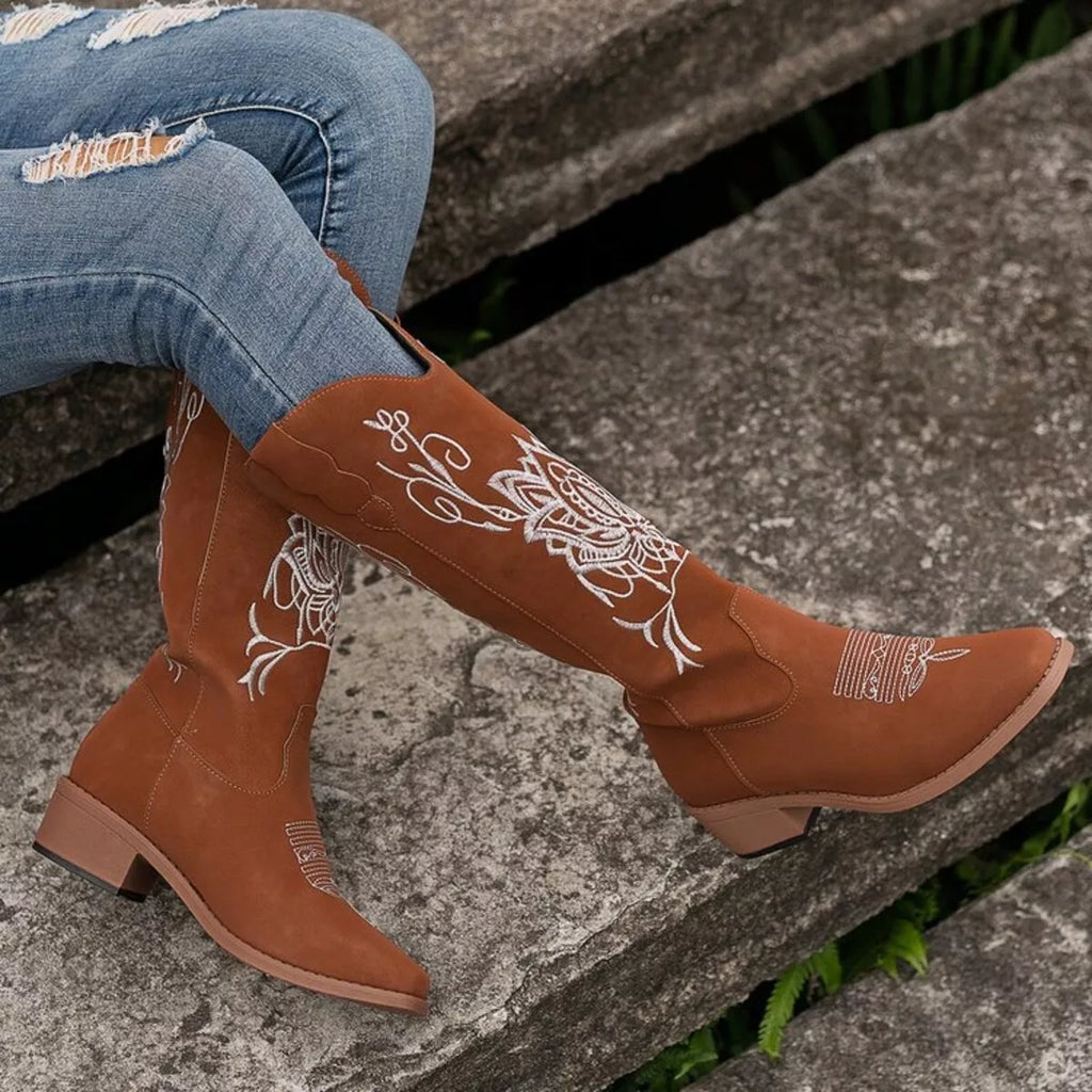 Women's Boots Western Embroidered Block Mid Heels Shoes dbb74b7f948249e1b630b4ab0736b140-Max-Origin Trendsi