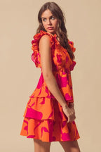 SO ME Floral Dress V Neck Layered with Elasticized Waist Short Cap Sleeve dbc2801f5afd48dc95e17f8711804d24-Max-Origin Trendsi