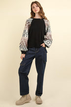 VERY J US Geometric Long Sleeve Round Neck Knit Top dbc38ecc-a5b7-490b-bdc6-dd1835587cc5-Max Trendsi