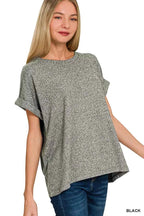Zenana Soft Melange Hacci Short Sleeve Round Neck Top