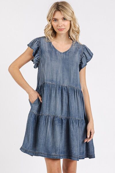Mittoshop Denim Mini Dress V-Neck Ruffled Cap Short Sleeve DK DENIM dbe8f17a-1e97-4c86-a05d-8d90dbb39519-Min Trendsi