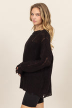 HYFVE Knit Women Sweater Black Distressed Long Sleeve Knit Top dbfbbbeb-706e-4f03-8e4c-cca6feb36d5c-Max Trendsi