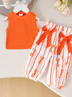 Children's Sleeveless Top and Bow Pants Two-Piece Set