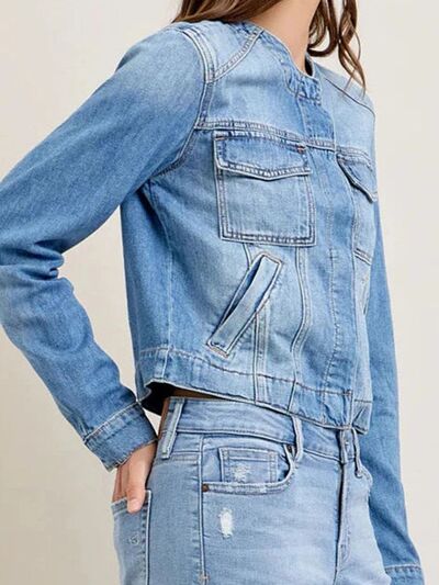 Cargo Denim Jacket Snap Down Women's Long Sleeve Cropped Outwear dc10ae45-81ed-4efd-a6e8-08b227d50b4b-Min Trendsi