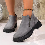 Women's Ankle Boots Faux Suede Round Toe Side Zip Mid Heels Shoes dc14f115c8ef4ab3a8304d31c236e247-Max-Origin Trendsi