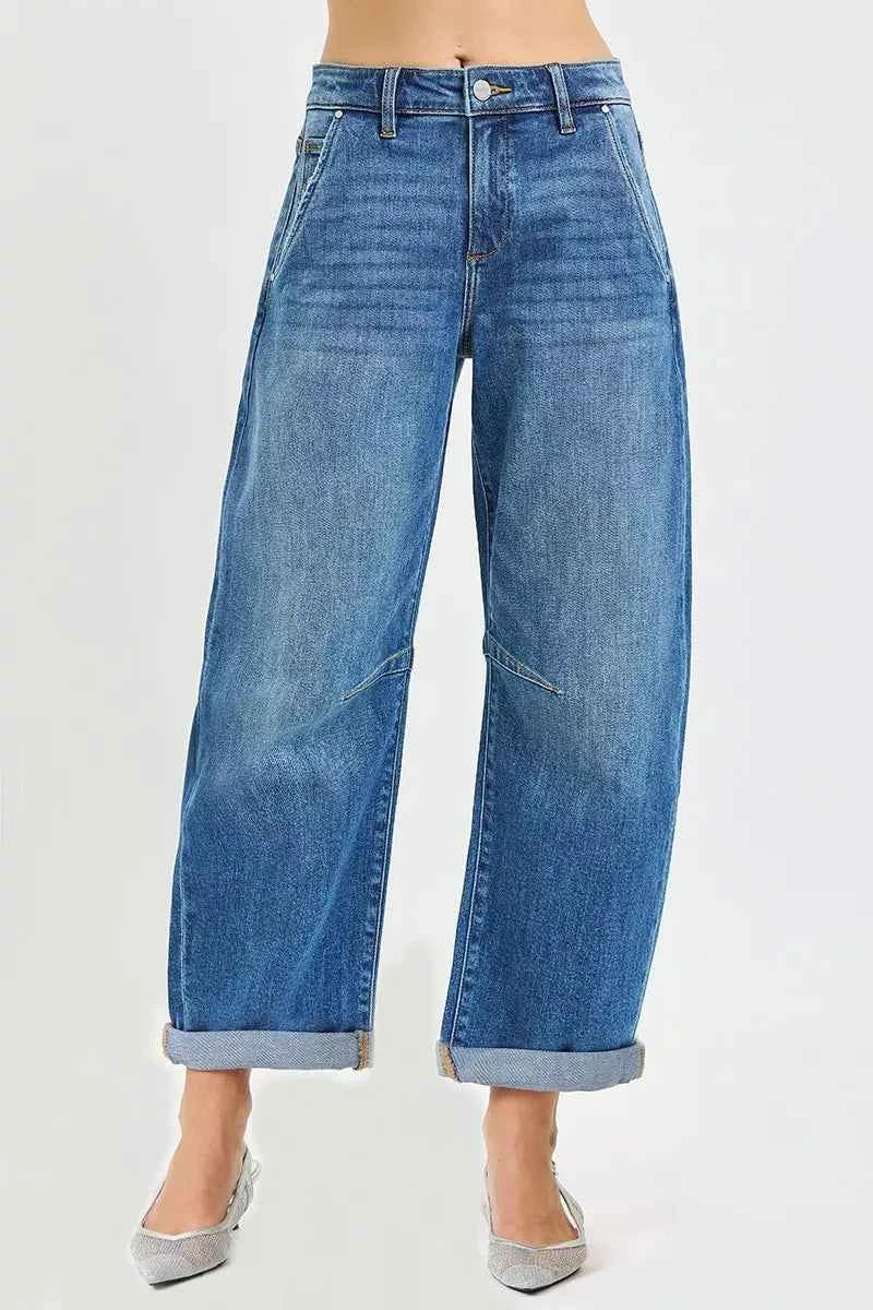 RISEN Cropped Barrel Jeans Slouchy With Cuffed Hem Medium Wash MEDIUM dc1cbd0d9aa4469094badbe74da9e12f-Max-Origin Trendsi