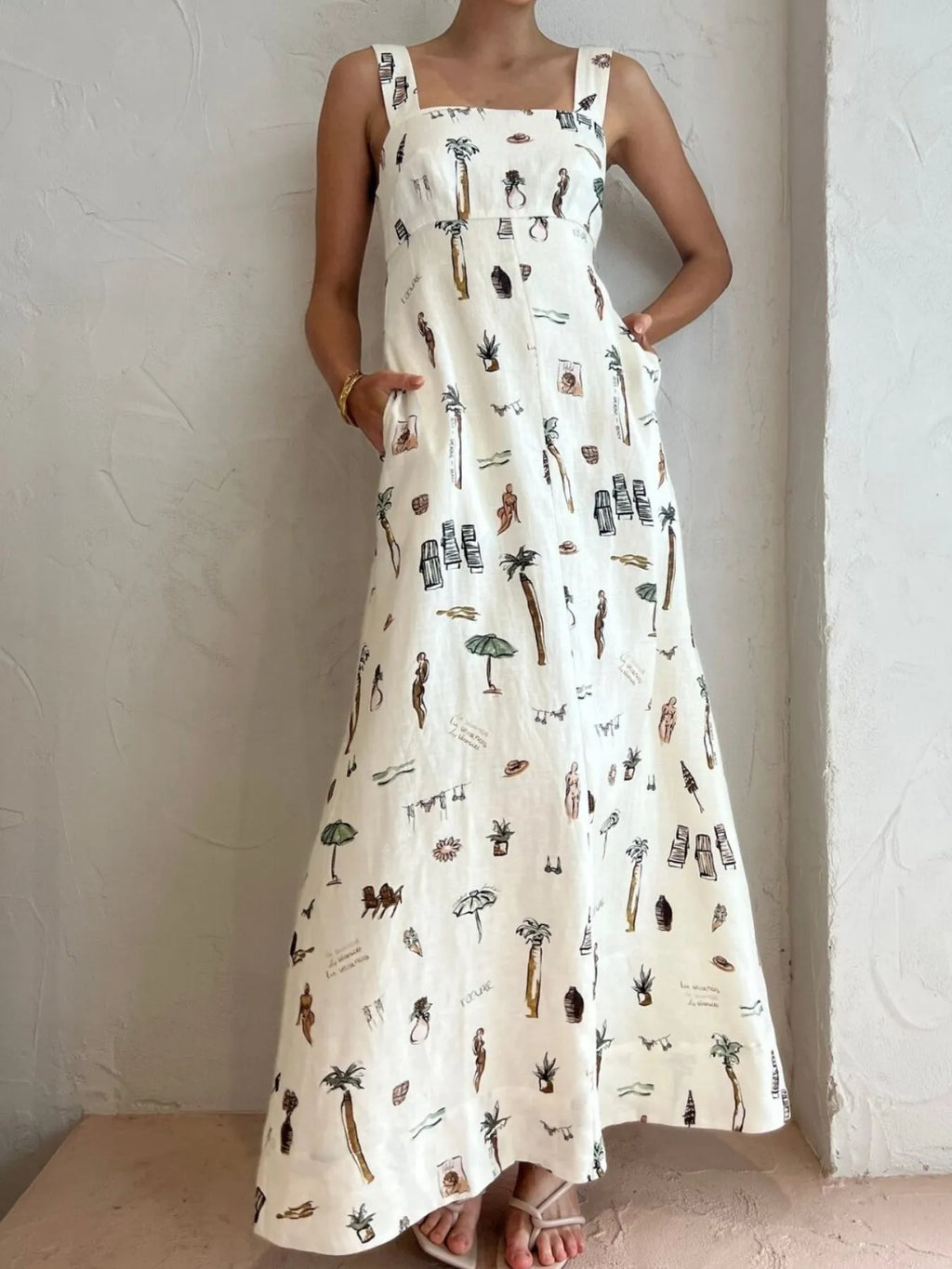 Maxi Cami Dress Beige Summer Printed Square Neck with Pockets Back Tied dc28842d-53e3-4402-aa19-033fd07b5da9-Max-Origin Trendsi