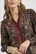 Umgee Women's Shirt Leopard Print Ruffle Trim Buttoned Long Sleeve Top dc35bac8-bc0e-4180-bfd9-1693d8ad86a8-Max-Origin Trendsi