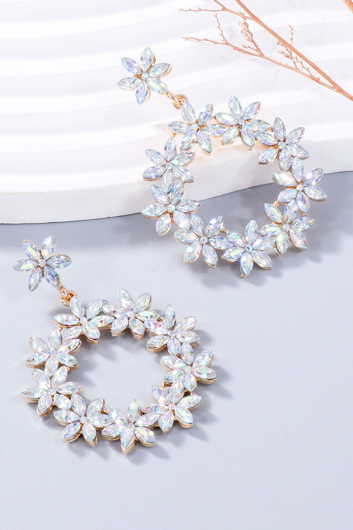 Dangle Earrings Rhinestone Flower Round Women Fashion Jewelry White One Size dc389f25-b9e1-485f-b6de-c5bfea086619-Max Trendsi