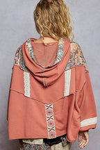 POL Womens Hoodie Ginger French Terry Top with Gauze Print Patch dc46df24-ee29-492e-bf04-a175c2cd8b3e-Max-Origin Trendsi