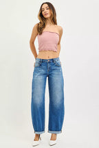 RISEN Womens Barrel Double Roll Up Jeans Mid Rise Dark Wash Plus Sizes dc7eb85229164b11af238b2164c6be0e-Max-Origin Trendsi