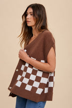 Women's Cardigan Dark Brown Annie Wear Checkered Button Down Short Sleeve dca5a27e-a9ce-428b-a121-b0b2ad432d48-Max Trendsi